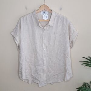 NWT Everyday Chic Boutique | Cream Linen Blend Oversized Short Sleeve Button Top